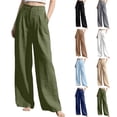 thumbnail image 1 of Womens Casual Wide Leg Solid Color Pants, High Waisted Button Down Straight Long Trousers Palazzo Pants, Plain Trendy Beach Casual Going Out Womens Pants Navy L, 1 of 5