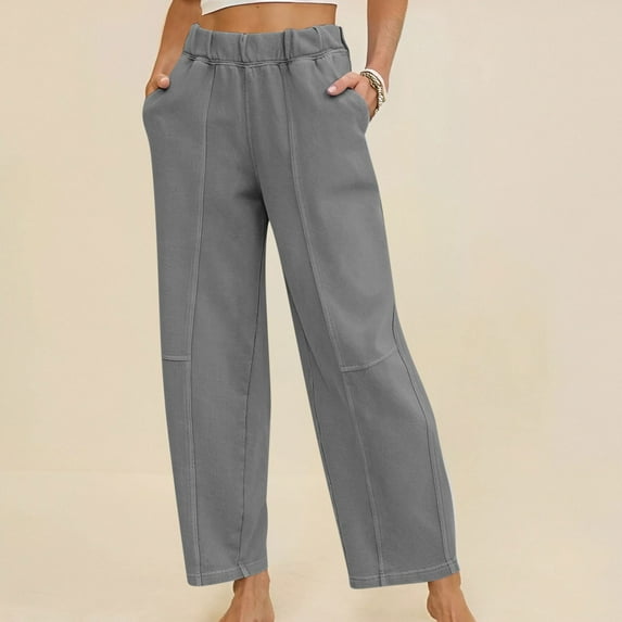 Womens Casual Wide Leg Sweatpants Elastic Wasit Baggy Cozy Straight Pants Tracksuit Soild Color Loose Lounge Long Trousers with Pockets Autumn Winter Trendy Preppy Clothing