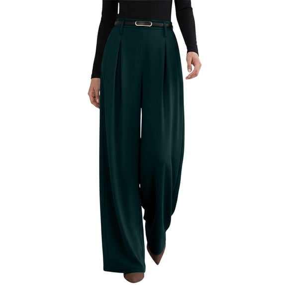 Womens Casual Wide Leg Trousers High Waist Flowy Pants Slim Fit Straight Leg Comfortable Business Full Length GN2 XL
