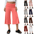 thumbnail image 1 of Womens Casual Wide Leg Yoga Pants High Waist Loose Capri Pants Fold Over Cropped Soft Sweatpants by Yigetop Brown L, 1 of 5