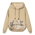 thumbnail image 1 of Womens Casual Winter Hooded Warm Plush Fleece Lined Pullover Hooded Sweatshirt Solid Tops Soft Sweatshirts for Women S-33 Khaki XXL, 1 of 5