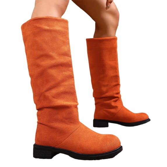Womens Casual Winter Knee High Boots Low Heel Suede Sleeve Comfortable Versatile Shoes Low Heel Fall Slouchy Winter Boots