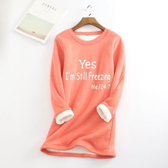 Womens Casual Winter Warm Fleece Sherpa Lined Pullover Sweatshirt Watermelon Red M