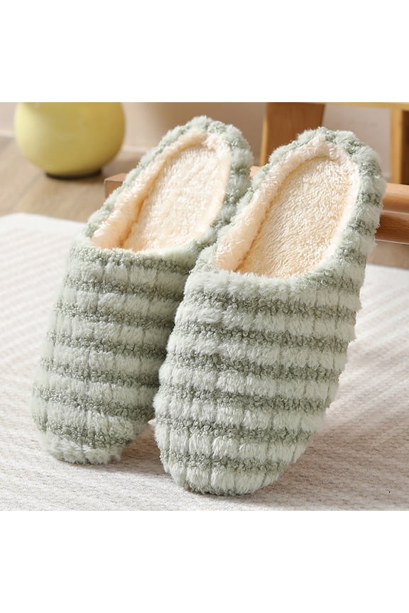 Womens Casual Winter Warm Slippers Fluffy Plush House Shose Non- Soft Sole Indoor Slipper for Home Couple Wear,Green Size10.5