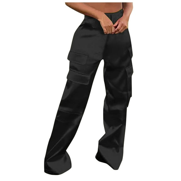 Womens Casual Zip Pocket Relaxed Fit Pure Color Loose Long Pants Comfortable Stretchy High Waist Trendy Everyday Wear