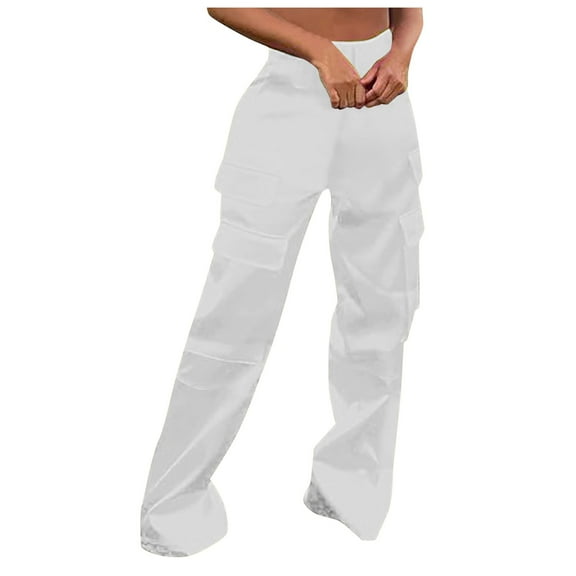 Womens Casual Zip Pocket Relaxed Fit Pure Color Loose Long Pants Comfortable Stretchy High Waist Trendy Everyday Wear