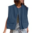 thumbnail image 1 of Womens Casual Zip Up Vest Cargo Oversized Ruched Hem Sleeveless Blazer Jackets Tops, 1 of 6