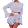 thumbnail image 1 of Womens Casual set loose Long Sleeve Top Solid Color Knitted Pullover Sweatsuit 2 Piece Short Sweater sports Outfits Sets,Purple,XL, 1 of 5