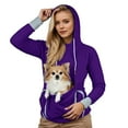 thumbnail image 1 of Womens Cat Dog Pouch Hoodie Pet Carrier Drawstring Hooded Sweatshirt Large Pocket Pullover Shirt for Women, 1 of 6