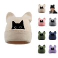 thumbnail image 1 of Womens Cat Ear Beanie Cute Knit Hat with Cat Embroidery Warm Soft Cozy Winter Hat, 1 of 5