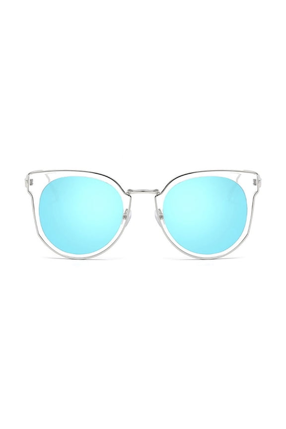 Womens Cat Eye Blue Lens Silver Frame Fashion Sunglasses