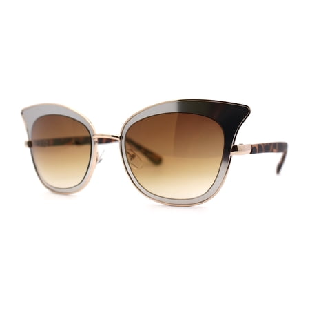 Womens Cat Eye Double Rim Butterfly Shape Mirror Lens Sunglasses Gold Tortoise Mirror