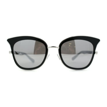 Womens Cat Eye Double Rim Butterfly Shape Mirror Lens Sunglasses Silver Black Mirror