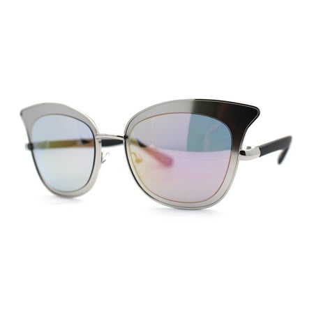 Womens Cat Eye Double Rim Butterfly Shape Mirror Lens Sunglasses Silver Purple Mirror