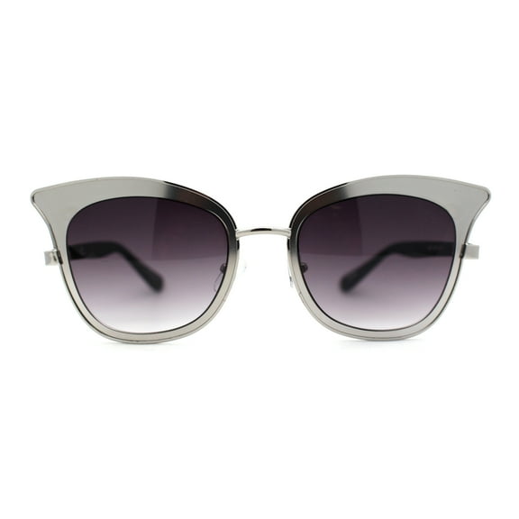 Womens Cat Eye Double Rim Butterfly Shape Mirror Lens Sunglasses Silver Smoke