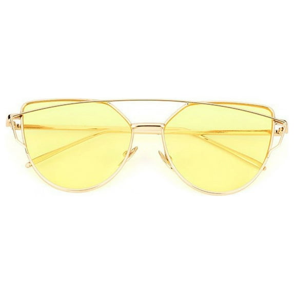 Womens Cat Eye Mirror Flat Lens Gold Frame Fashion Sunglasses