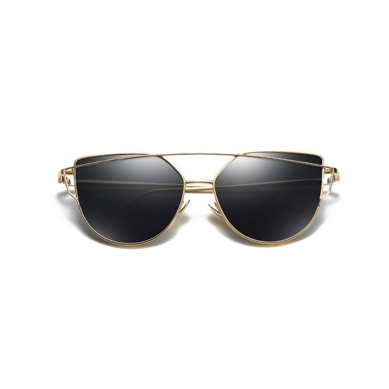 Womens Cat Eye Mirror Flat Lens Gold Frame Fashion  display picture 1