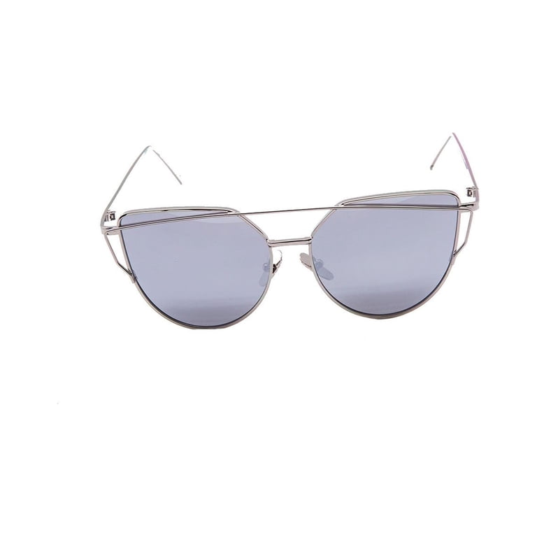 Womens Cat Eye Mirror Flat Lens Silver Frame Fashion  display picture 1