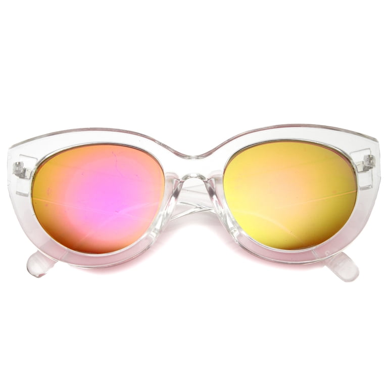 Cat Eye Sunglasses with Mirrored Lenses UV400 Protection Black Narrow Acetate Cat-Eye Mirrored Sunglasses with Blue  main image 3