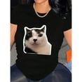 thumbnail image 1 of Womens Cat Graphic Tee T-Shirt Geometric Cotton Top Black White Design Casual Short Sleeve Round Neck Black S-5XL, 1 of 5