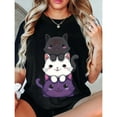 thumbnail image 1 of Womens Cat Graphic Tee T-Shirt Stacked Cats Cotton Top Casual Short Sleeve Relaxed Soft Comfortable Black S-5XL, 1 of 5