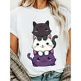 thumbnail image 1 of Womens Cat Graphic Tee T-Shirt Stacked Cats Cotton Top Casual Short Sleeve Relaxed Soft Comfortable White S-5XL, 1 of 5