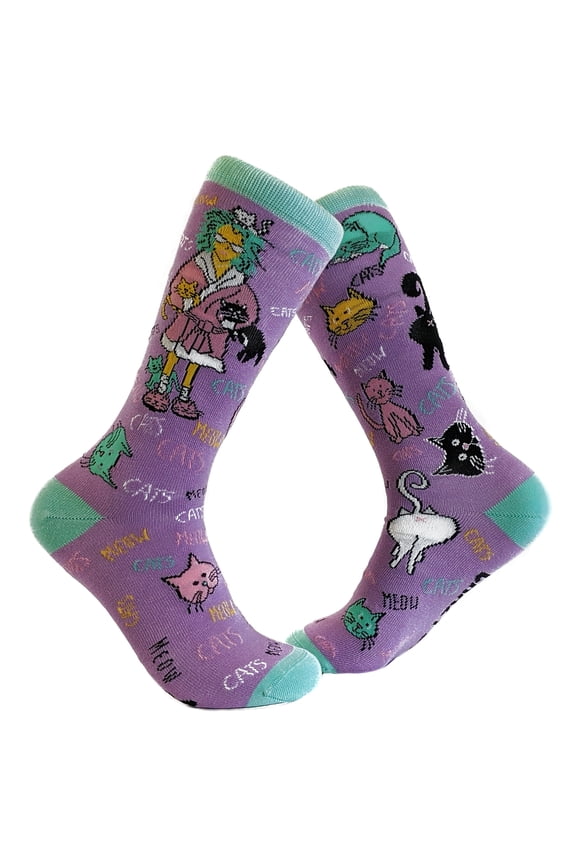 Womens Cat Lady Sock Funny Novelty Cute Pet Face Cool Kitty Funky 90s