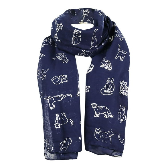 Womens Cat Printed Chiffon Long Scarf Scarf Lighweight Shawl
