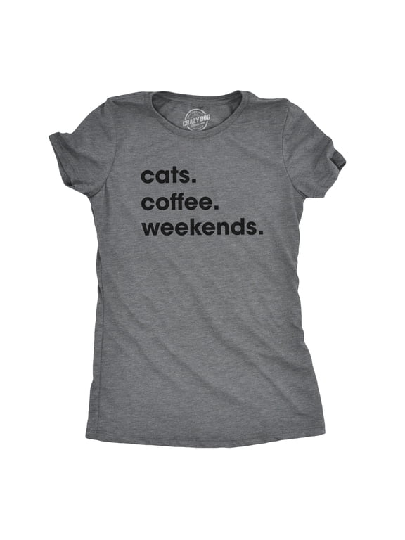 Womens Cats Coffee Weekend T Shirt Cat Mom Tee Addicted to Caffeine Top Womens Graphic Tees