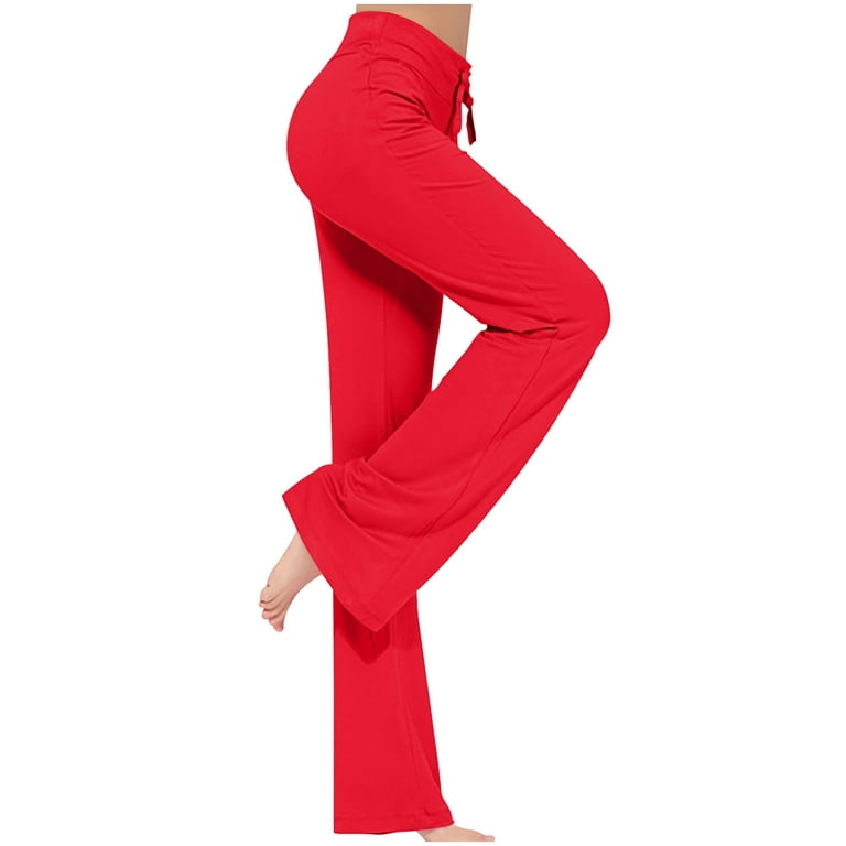 Womens Causal Drawstring Wide Leg Pants Solid Comfy Elastic High Waist  Flare Leg Pants Stretch Jogger Yoga Gym Sweatpants(XXL,Red)