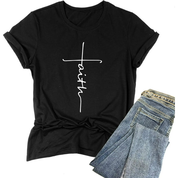 Womens Causal Faith Printed T-Shirt Christian Graphic Tees Short Sleeve Tops
