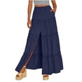 thumbnail image 1 of Womens Causal Flowy Skirt Summer Midi Skirts Boho Midi Four-sided bullet Skirt Navy L, 1 of 4