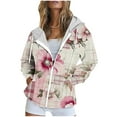 thumbnail image 1 of Womens Causal Hoodies Zip Up Jackets with Hooded Long Sleeve Oversized Floral Printed Sweatshirt Pullover Pockets, 1 of 5