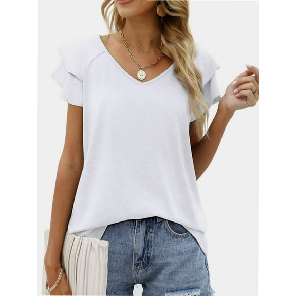 Womens Causual V Neck Short Sleeve Shirts Loose Tops Office Business Casual Blouses Dressy Shirts