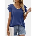 thumbnail image 1 of Womens Causual V Neck Short Sleeve Shirts Loose Tops Office Business Casual Blouses Dressy Shirts, 1 of 6