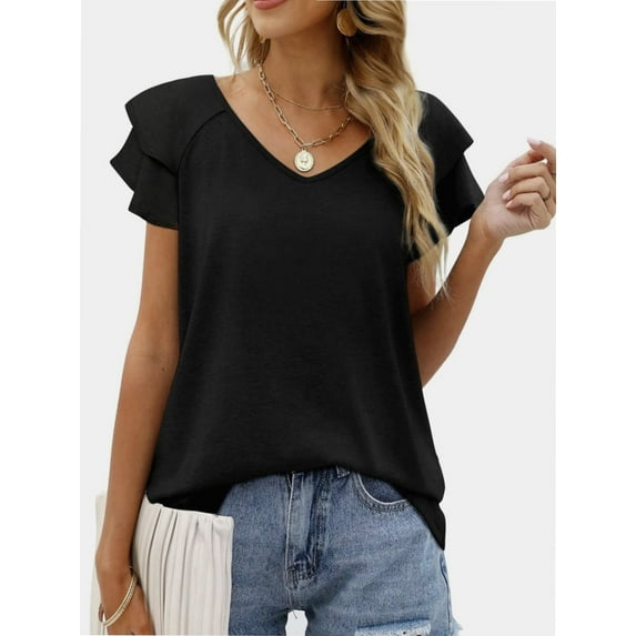 Womens Causual V Neck Short Sleeve Shirts Loose Tops Office Business Casual Blouses Dressy Shirts