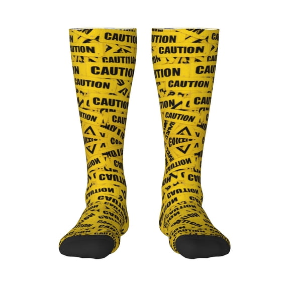 Womens Caution Tape Knee High Socks Comfy Thermal Boot Long Socks