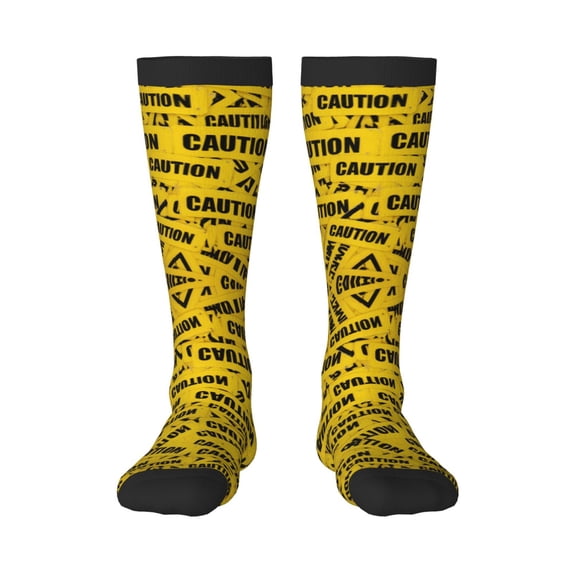 Womens Caution Tape Knee High Socks Comfy Thermal Boot Long Socks