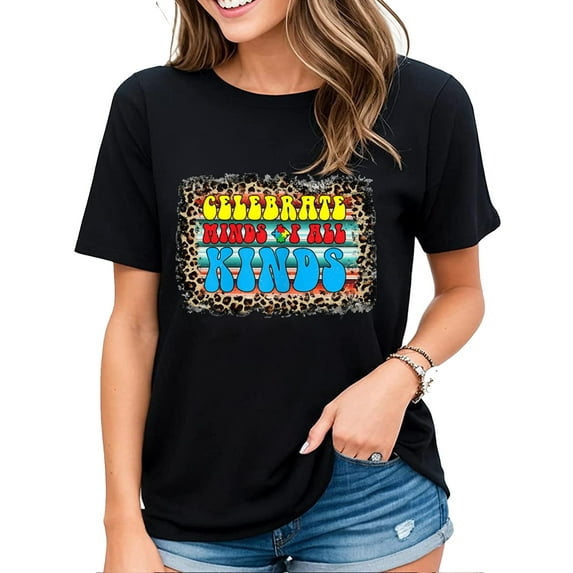 Womens Celebrate Minds Of All Kinds T-Shirt Autism Awareness Support Month Casual Short Sleeve Tops Black X-Large
