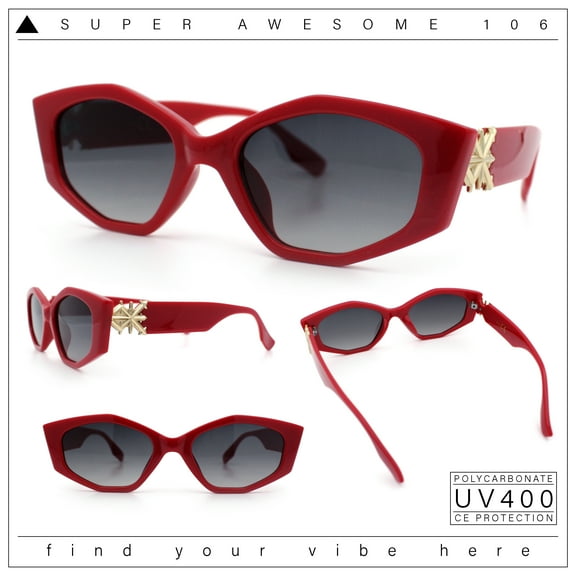 Womens Celtic Cross Motif Hinge Mod Geometric Cat Eye Sunglasses Red Smoke