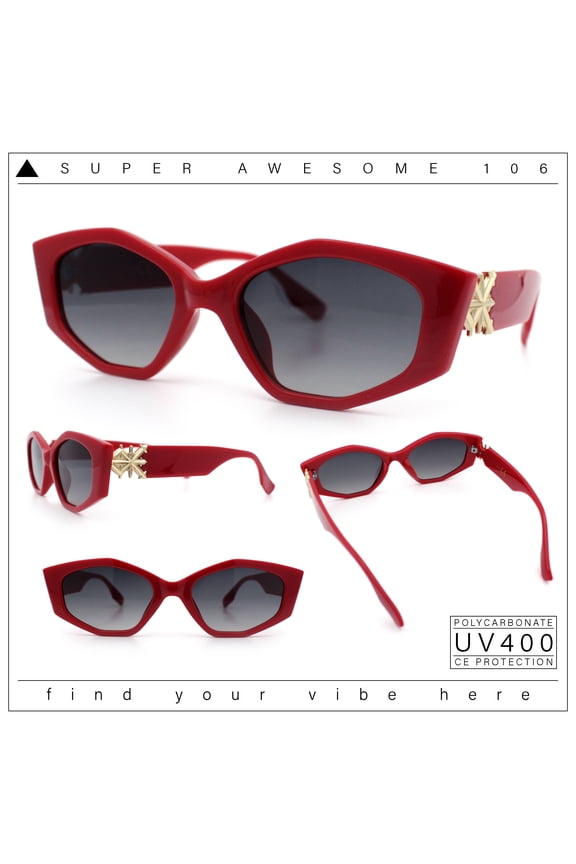 Womens Celtic Cross Motif Hinge Mod Geometric Cat Eye Sunglasses Red Smoke