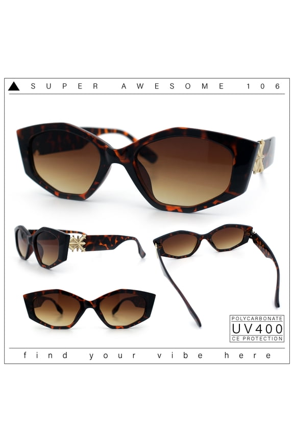 Womens Celtic Cross Motif Hinge Mod Geometric Cat Eye Sunglasses Tortoise Brown