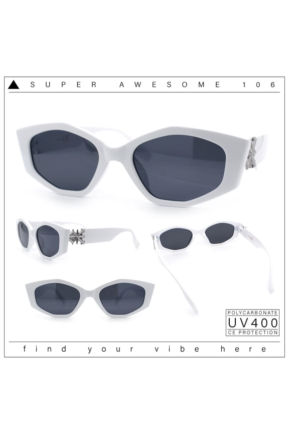 Womens Celtic Cross Motif Hinge Mod Geometric Cat Eye Sunglasses White Black