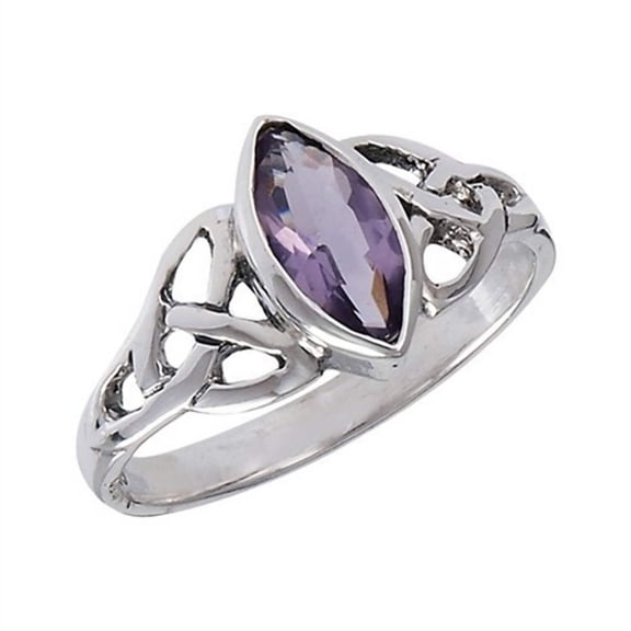 Womens Celtic Solitaire Ring 925 Sterling Silver Purple Cubic Zirconia Trinity Band Fantasy Forge Jewelry