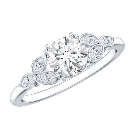 Rosec Jewels Womens Certified Moissanite Engagement Ring, 6 mm Round, D Color VS1 Clarity, 14K White Gold, US 8.00
