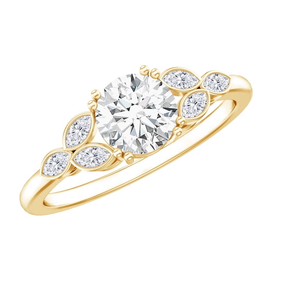 Rosec Jewels Womens Certified Moissanite Engagement Ring, 6 mm Round, D Color VS1 Clarity, 18K Yellow Gold, US 12.50