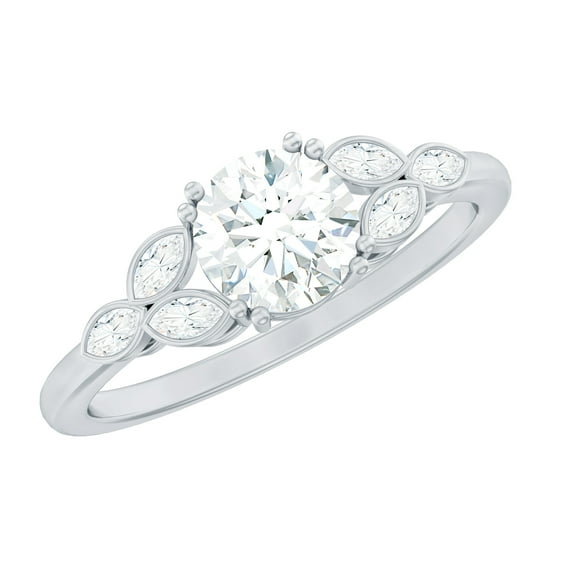 Rosec Jewels Womens Certified Moissanite Engagement Ring, 6 mm Round, D Color VS1 Clarity, 925 Sterling Silver, US 4.00