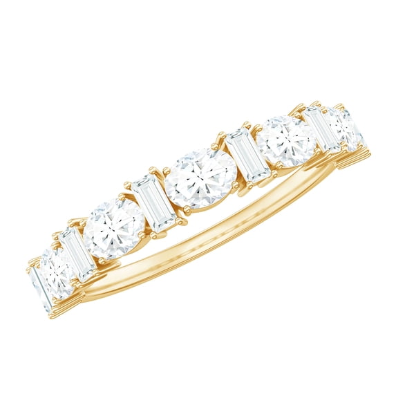 Rosec Jewels Oval and Baguette Moissanite Half Eternity Ring - Wedding Anniversary Ring - D-VS1 Quality, 10K Yellow Gold, US 6.00