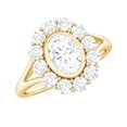 thumbnail image 1 of Rosec Jewels Womens Certified Moissanite Halo Ring, Cocktail Ring, 5X7mm Oval Shape - D-VS1 Quality Certified, 14K Yellow Gold, US 11.50, 1 of 8