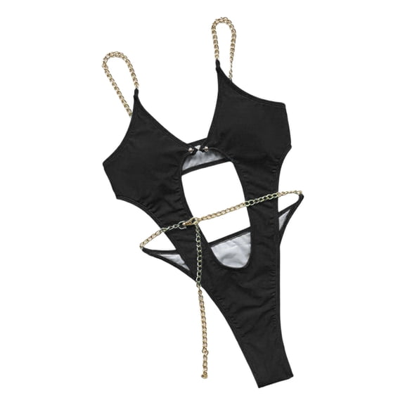 Womens Chain Bikini Swimsuit Cutout Bathing Suit Slim Fit Stretchable Soft Skin-friendly Beach Pool Swimwear For Ladies,Size:M